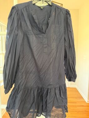 Banana Republic Navy Long Sleeve Ruffle Hem Dress